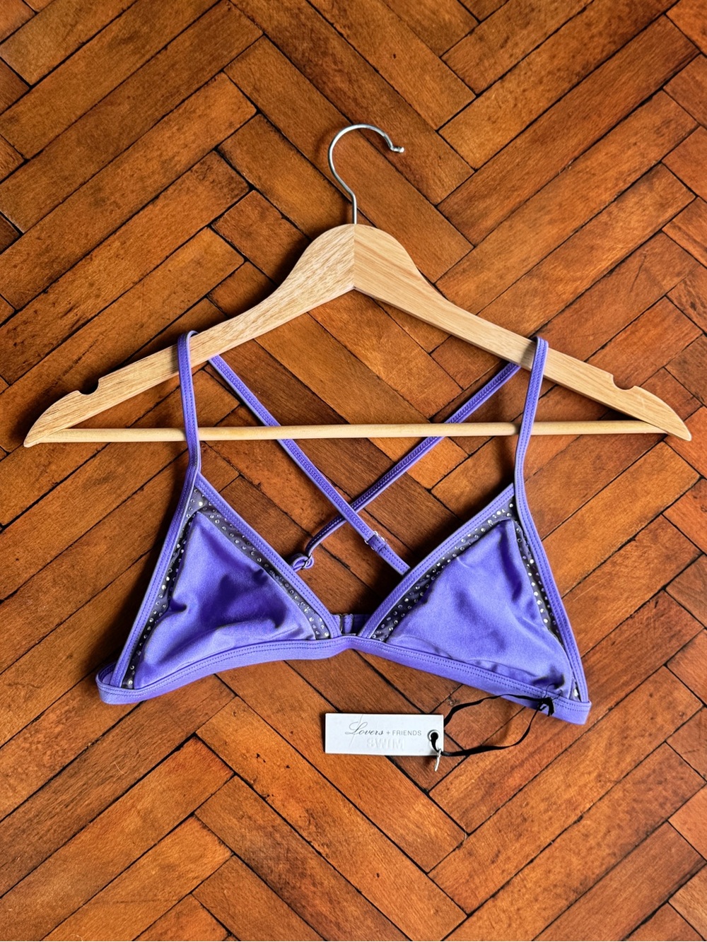 Sz S Lovers + Friends Swim Purple Rhinestone Triangle Festival Bikini Top NWT